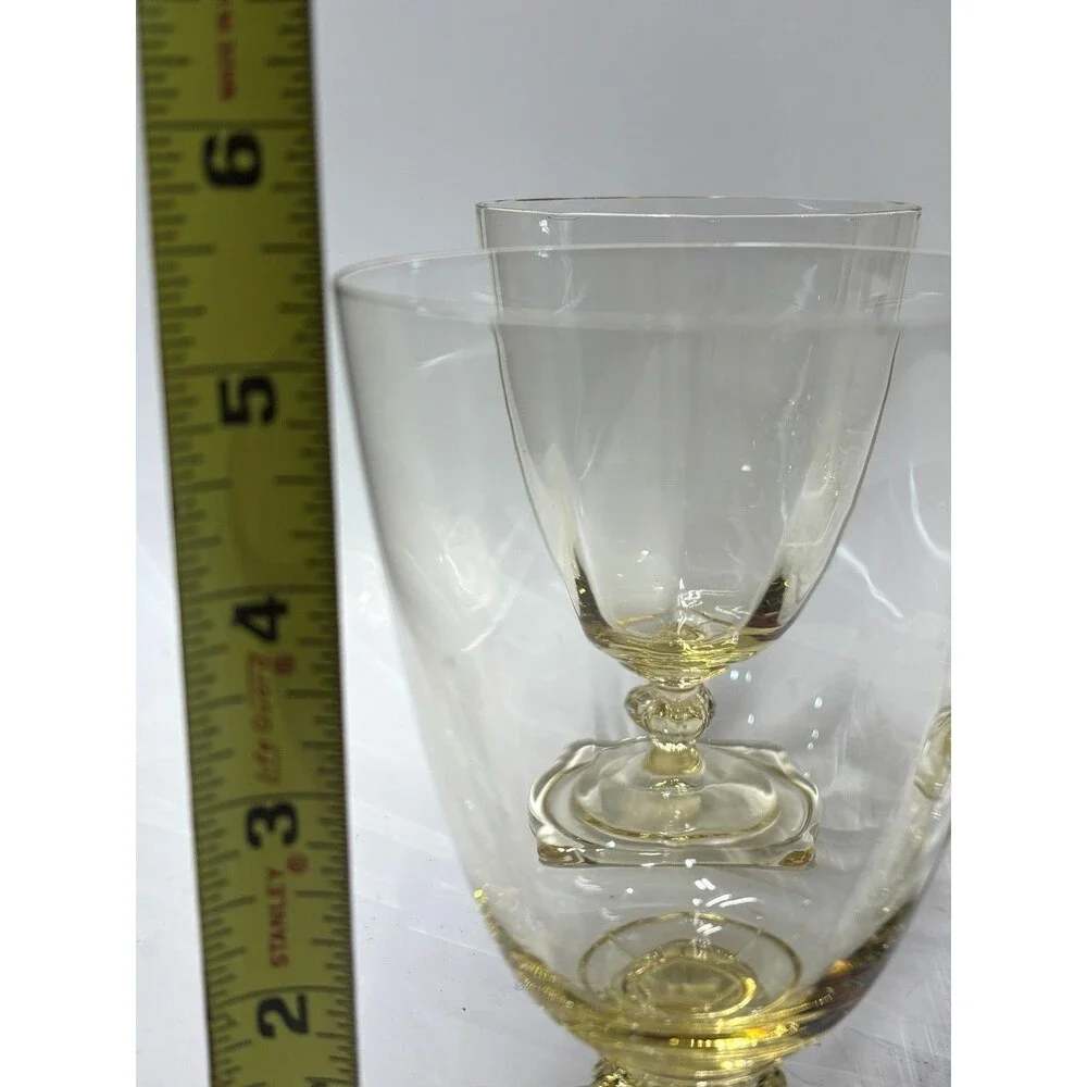 Vintage Heisey Carcassonne Sahara Yellow Footed Goblets Set of 6 Square Fo